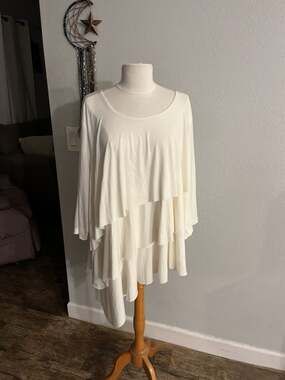 Susan Graver Tiered Asymmetric Tunic in Off-White - Women's Plus 3X
